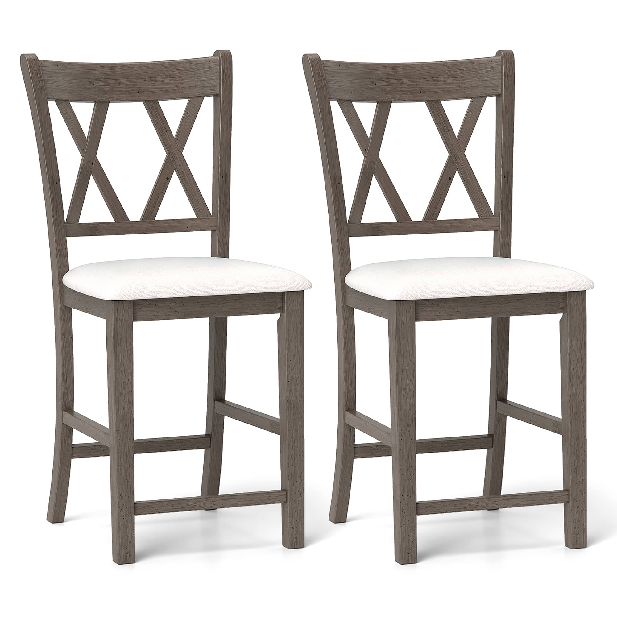 Gymax - 2PCS Bar Stools 24''Counter Height Stools w/ Linen Fabric Upholstered Seat Gray - Gray, Beige