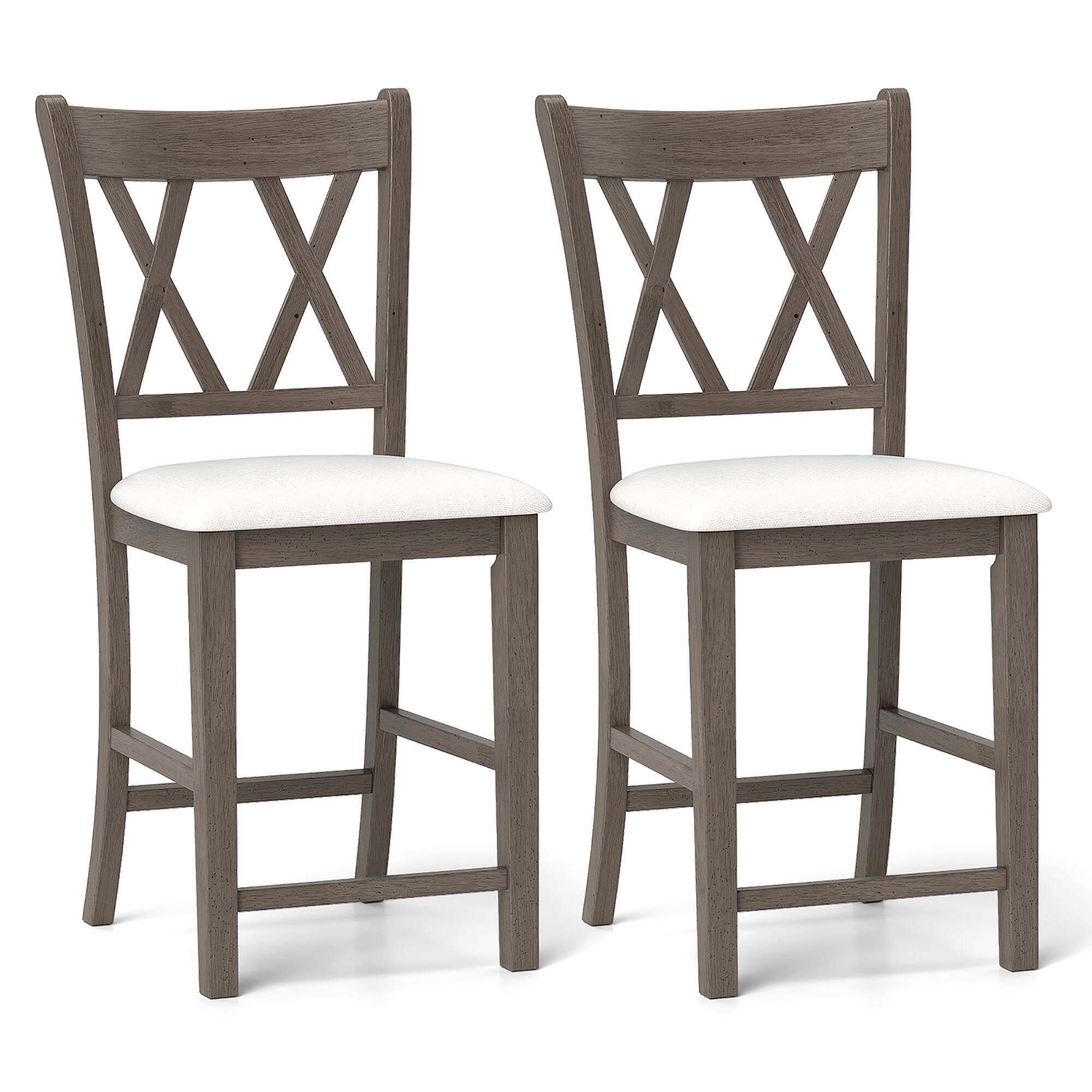 Front. Gymax - Gymax 2PCS Bar Stools 24''Counter Height Stools w/ Linen Fabric Upholstered Seat Gray - Gray, Beige.