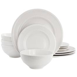 Elama - Genevieve 12 Piece Stoneware Dinnerware Set, Service for 4 - White