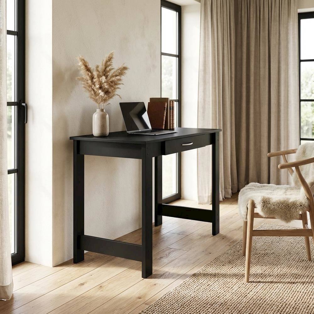 Left. BisonOffice - Black JAYA Writing Desk with Drawer for Home Office and Study - Black.