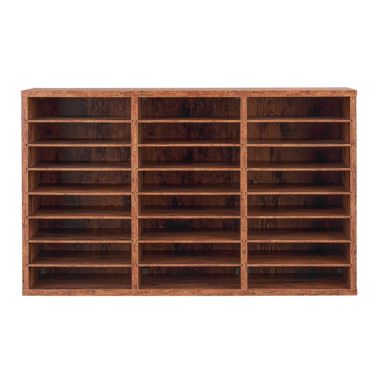 Alt View 10. Glintex - Literature Organizer 24 Compartments Wood Mailbox Sorter with Removable Shelves for Office Home File Organizer - Dark Brown.
