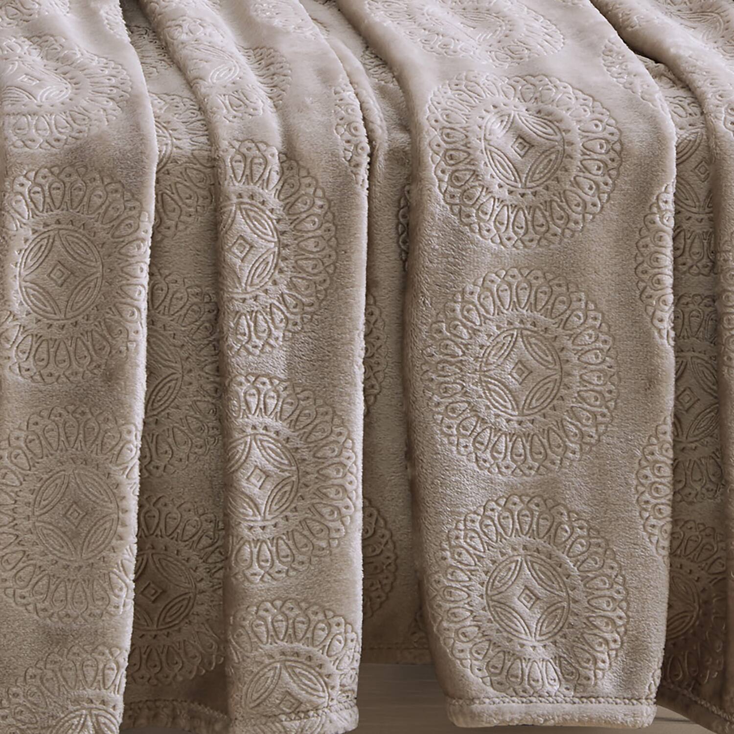 Alt View 4. Noble House - Plazatex Caesar Embossed Decorative Super Soft Throw Blanket for Sleep/Decor 2 Pack 50" x 60" Taupe - Taupe.