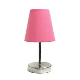 Reds Spade - Simple Designs LT2013 WHT Mini Basic Sand Nickel Table Lamp Fabric Shade nickel metal baseFabric Simple - Pink Single Item