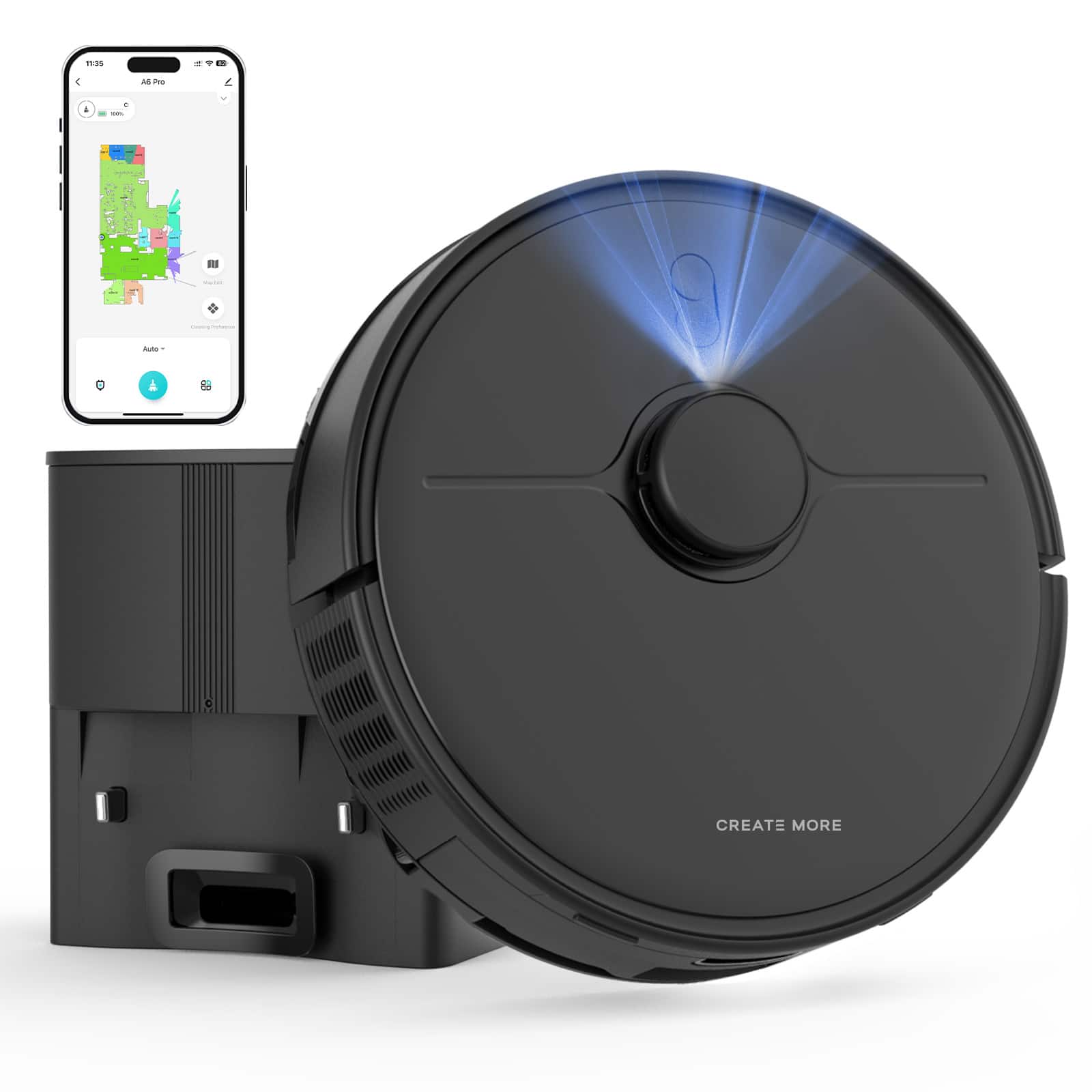 Loheer - 3-in-1 Robot Vacuum & Mop with Auto Empty Base, 4000Pa Suction, App and Voice Control - Black