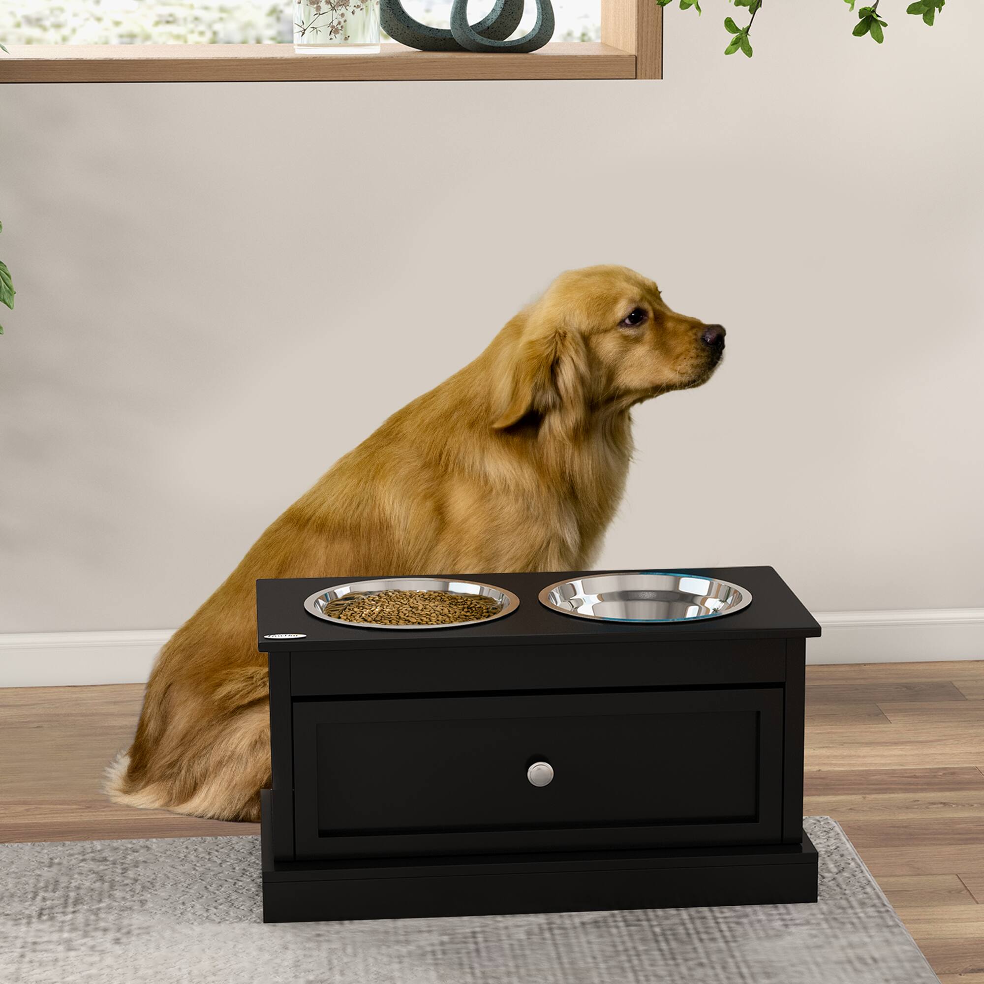 Pawhut Dog Bowls with Storage Drawer Black - Best Buy