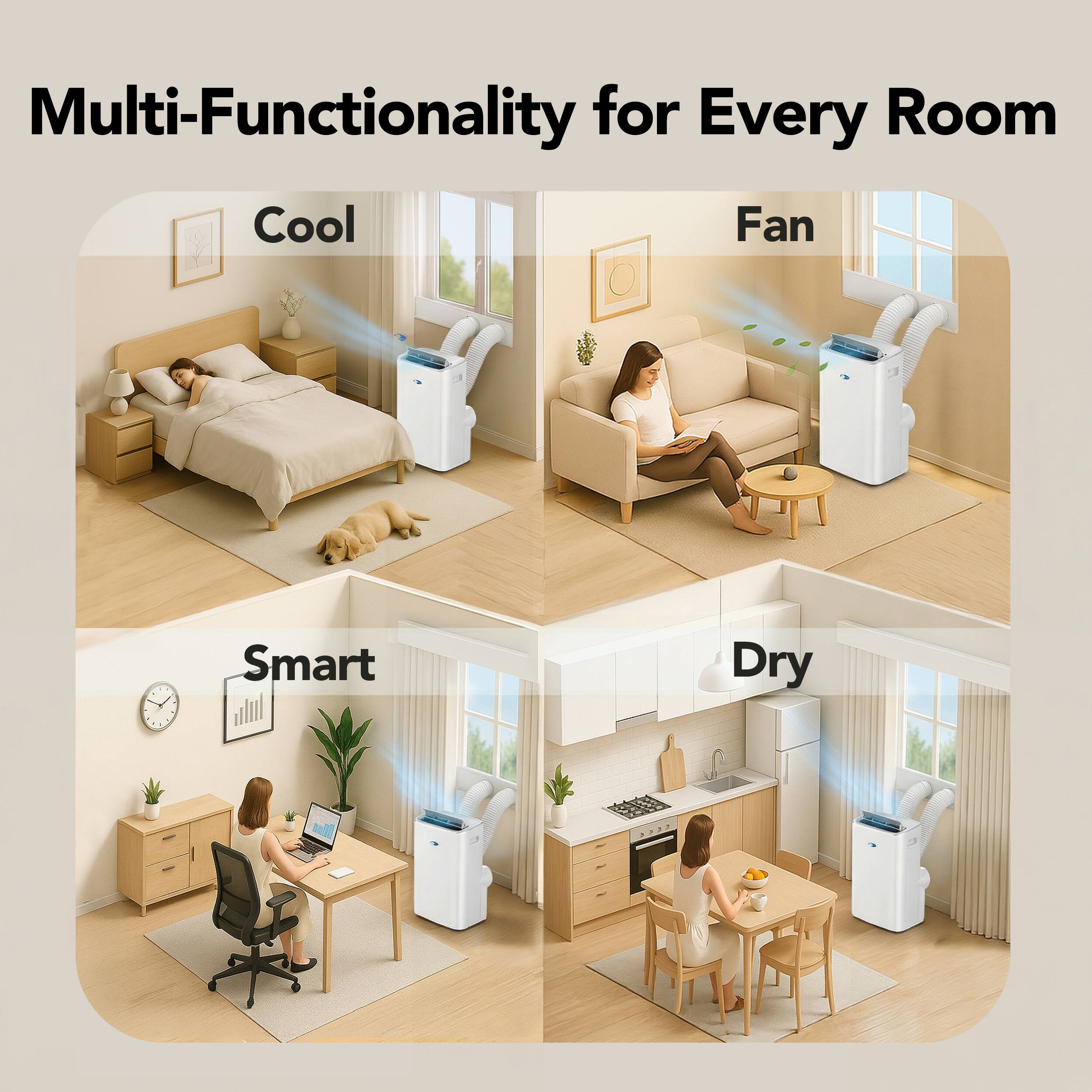 Multi-Functionality for Every Room

Cool  
Fan  
Smart  
Dry
