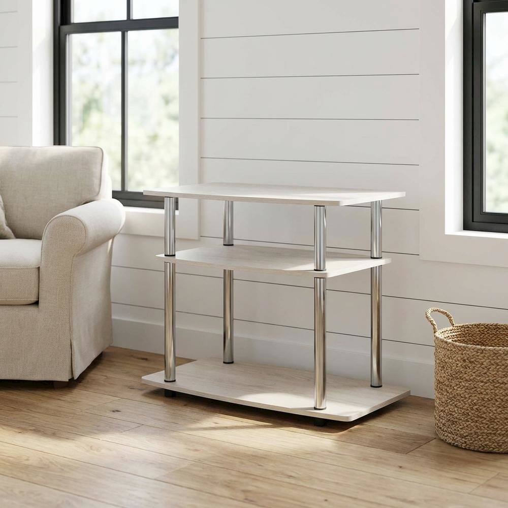 Alt View 1. FurniFact - White Oak/Chrome TV Stand with 3-Tier Shelving and Wooden Construction - White.