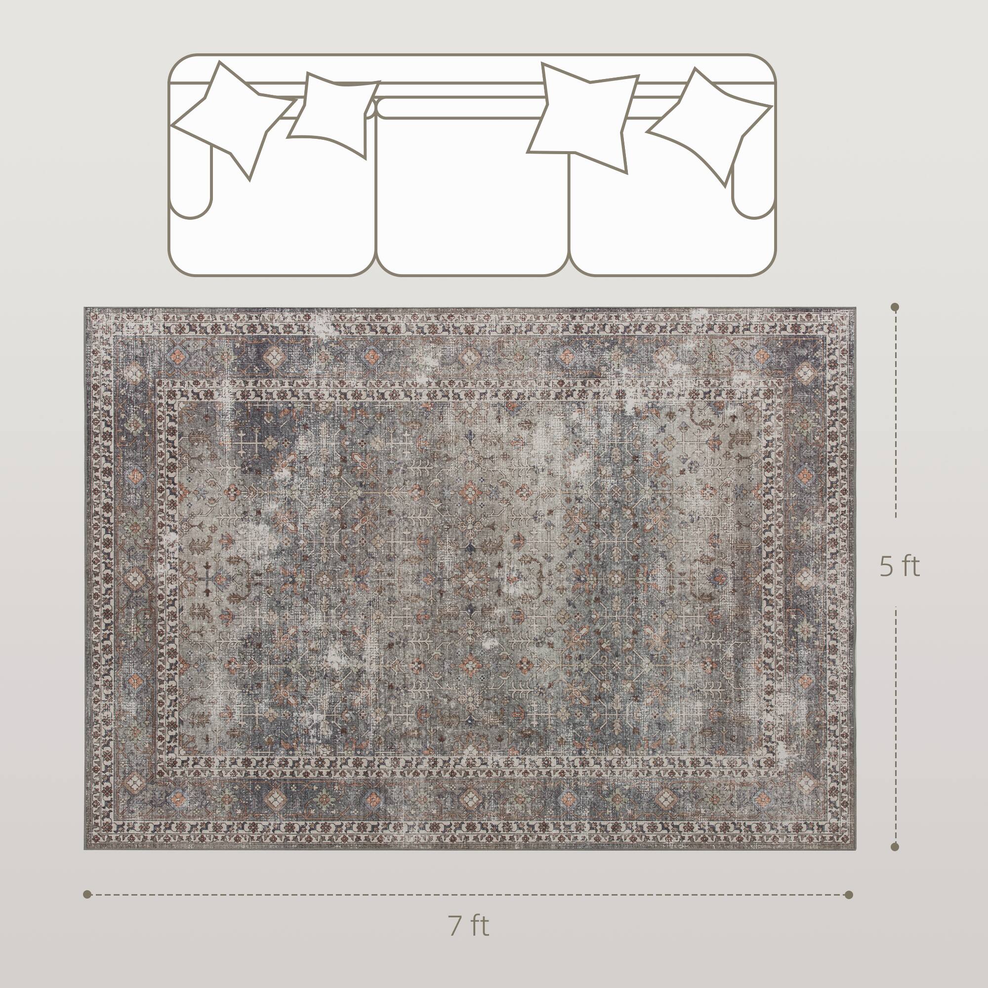 Alt View 2. Homcom - Area Rug 5x7, Machine Washable Non-Slip Traditional Floor Cover, Dark Mixed-Brown - Dark Mixed Brown.