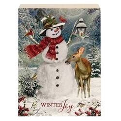 Angle. BreeBe - Woodland Snowman & Friends Wooden Block Sign - 5.25"x7" - 3 Asstd. - Multicolor.