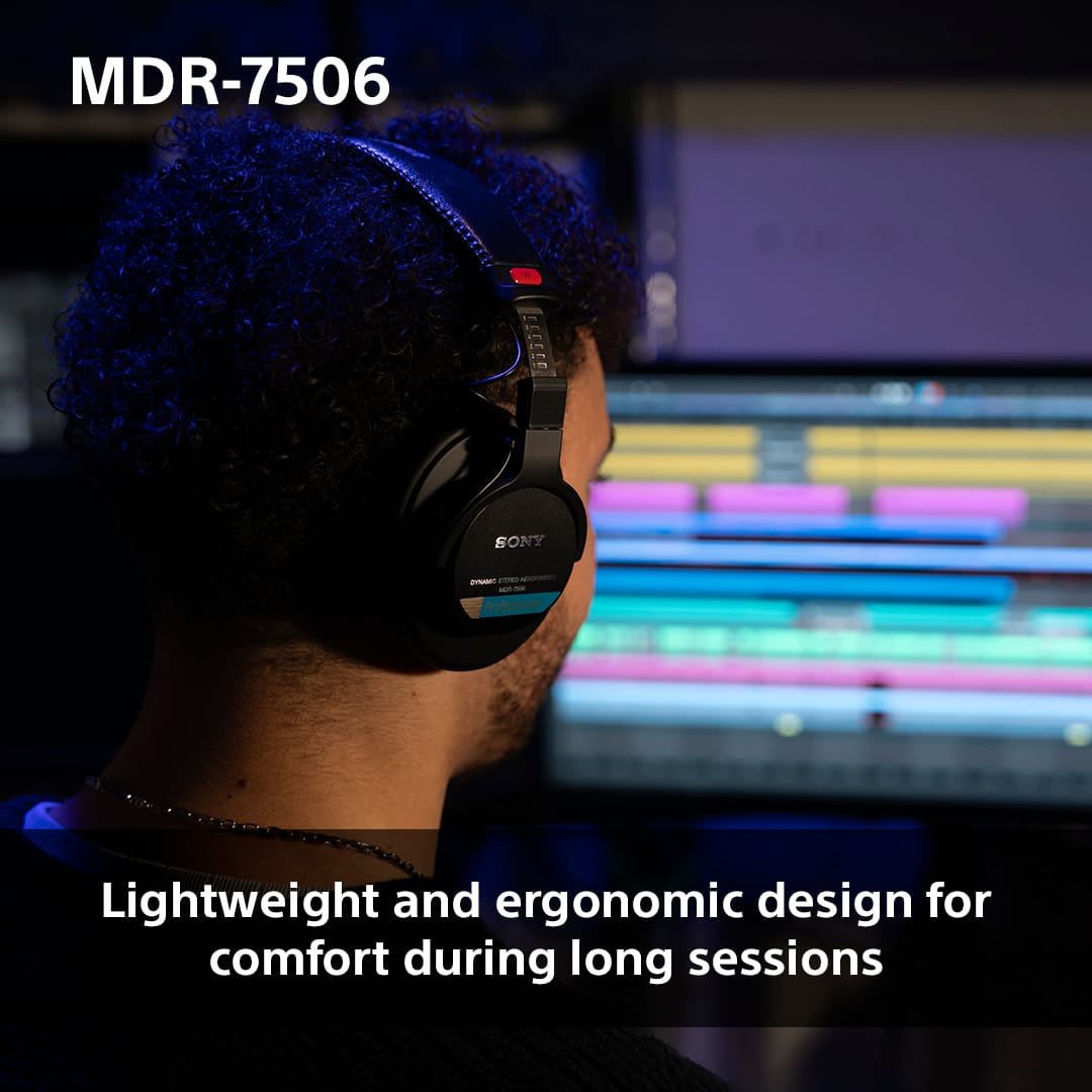 MDR-7506: Lightweight and ergonomic design for comfort during long sessions.