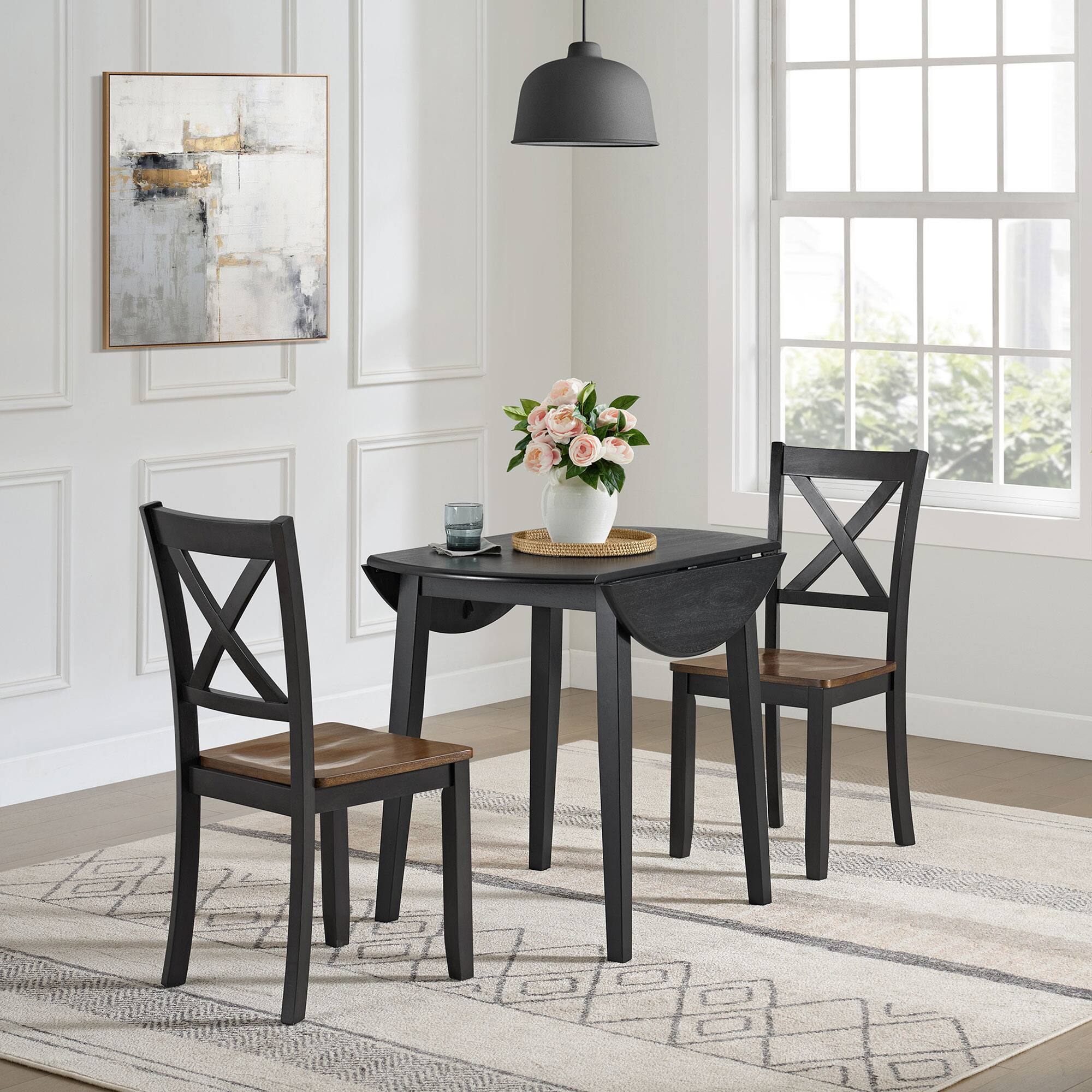 Alt View 8. ROME + OAK - ROME + OAK Hinged Drop Leaf Dining Table, 22 to 36 Inch Round Tabletop, Black - Black.