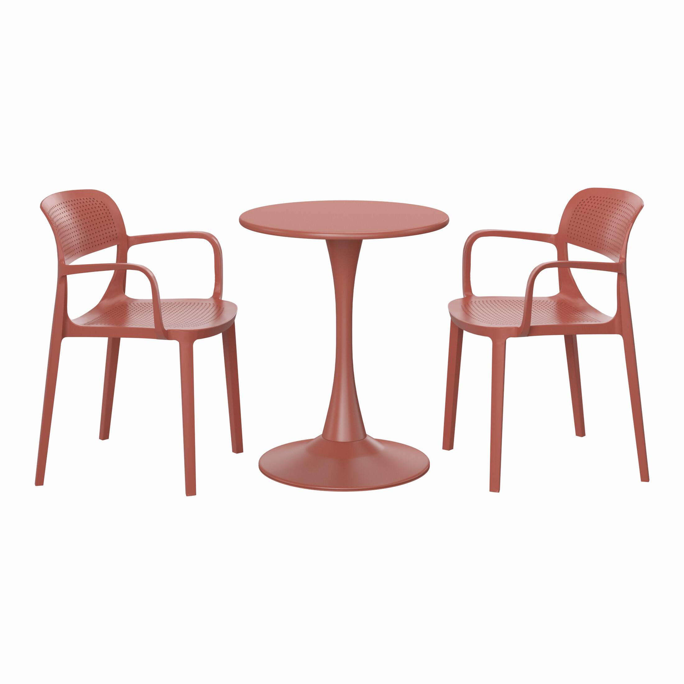 Front. WestinTrends - WestinTrends Playa 3-Piece Round Metal Bistro Dining Table Set And Stackable Resin Patio Dining Arm Chairs - Red.