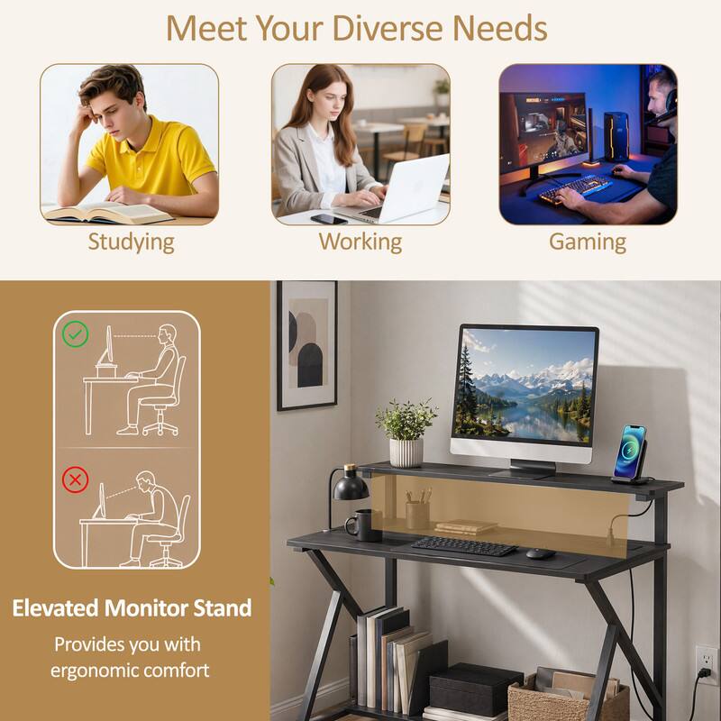 Meet Your Diverse Needs

Studying  
Working  
Gaming  

Elevated Monitor Stand  
Provides you with ergonomic comfort