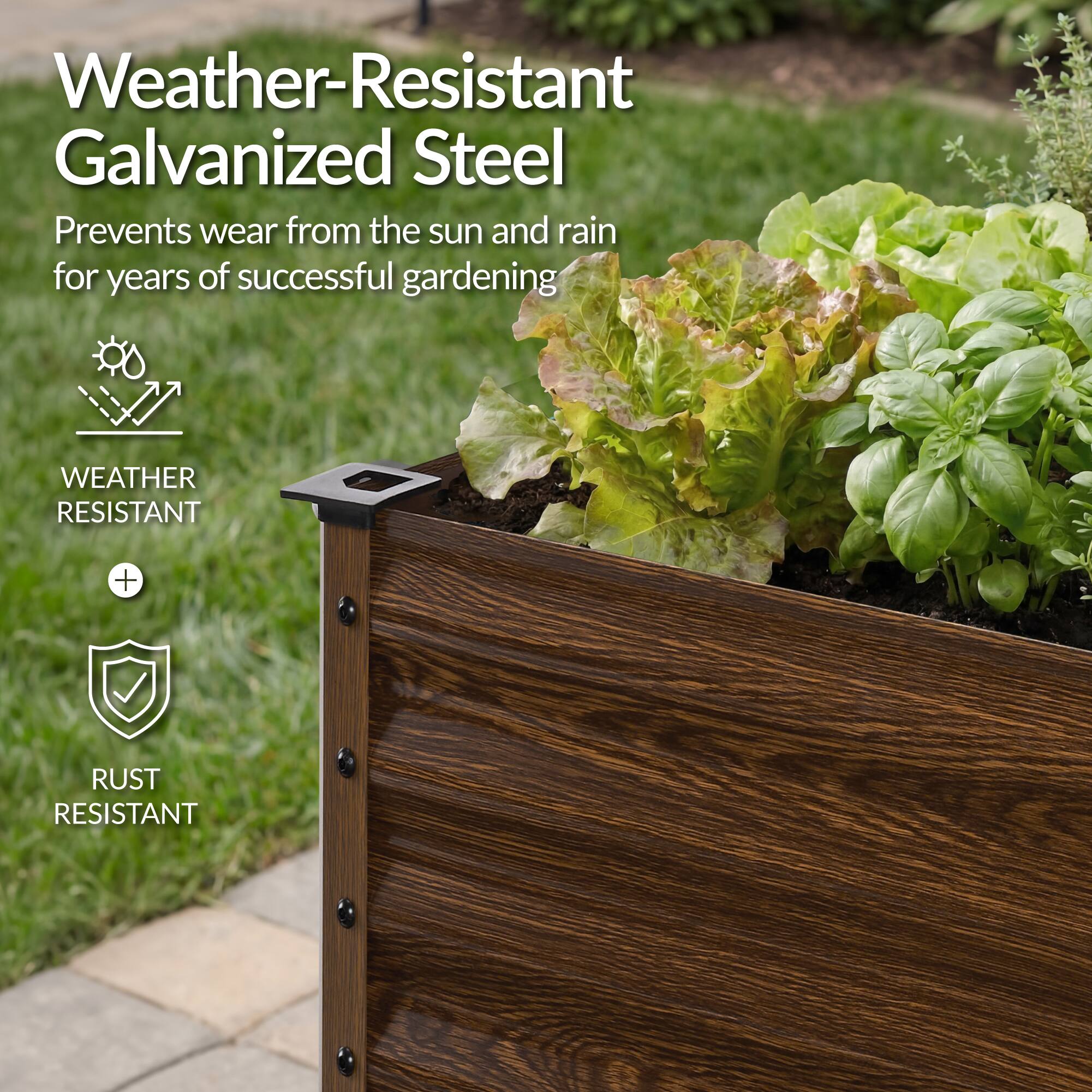 Weather-Resistant Galvanized Steel

Prevents wear from the sun and rain for years of successful gardening

WEATHER RESISTANT + RUST RESISTANT