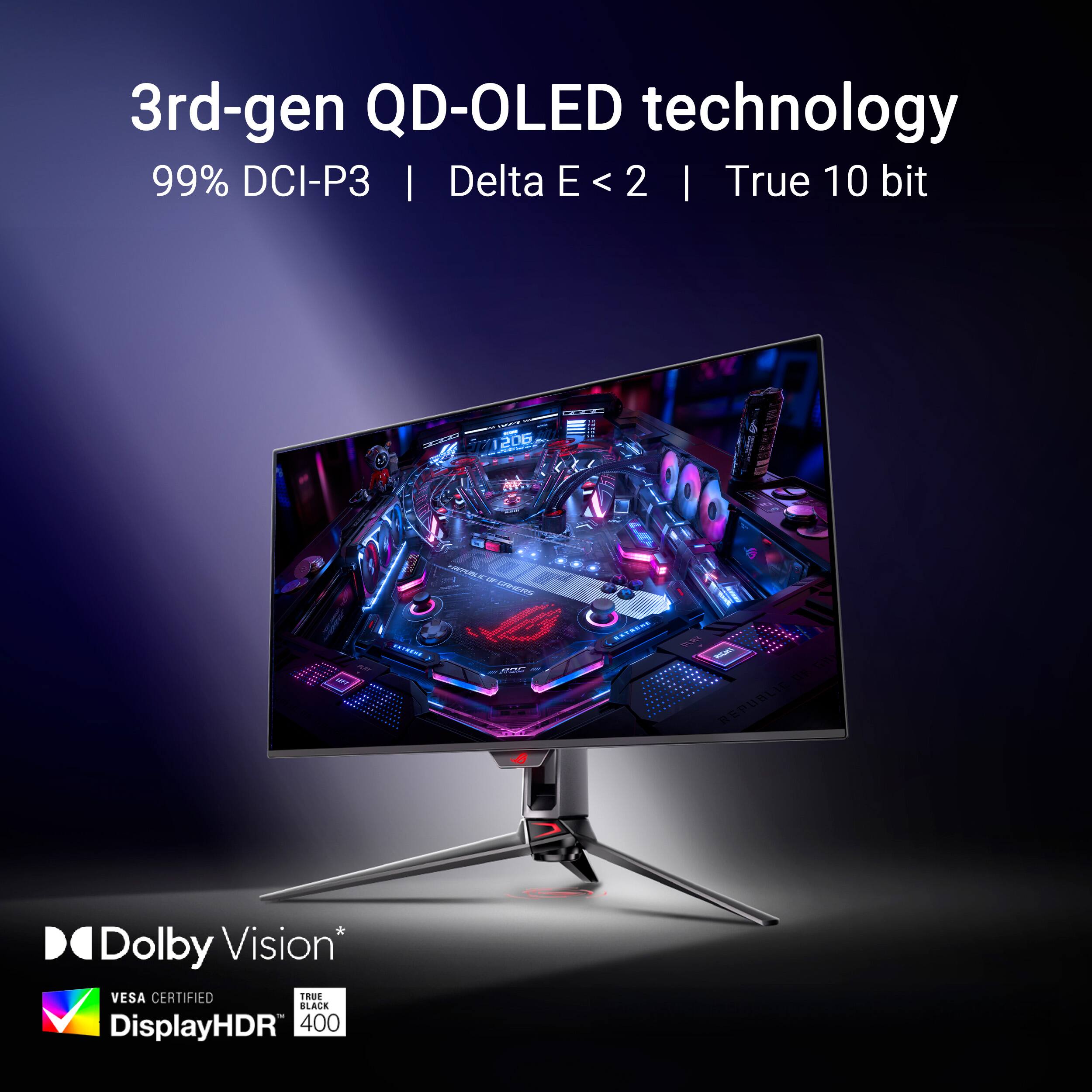 3rd-gen QD-OLED technology 99% DCI-P3 | Delta E<2 | True 10 bit | 20G 1 H - EE i CEI 80  UN - C adddad tra ES  - - o REPUBLIC Dolby Vision* VESA CERTIFIED DisplayHDR 400