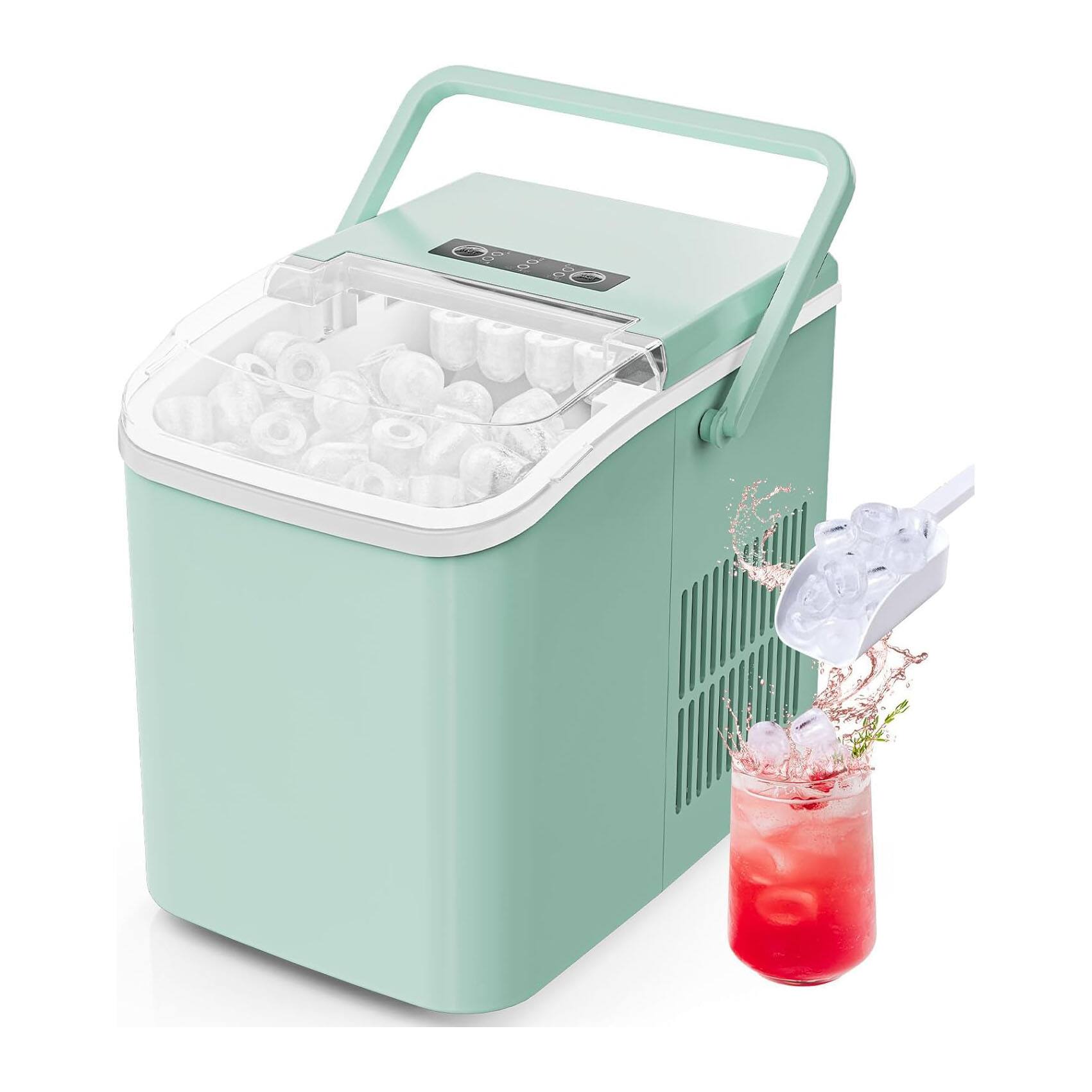 Front. AOITUN - Portable Countertop Ice Maker Green: 9 Cubes/6 Mins, 26.5lbs/24Hrs, 2 Sizes - Green.