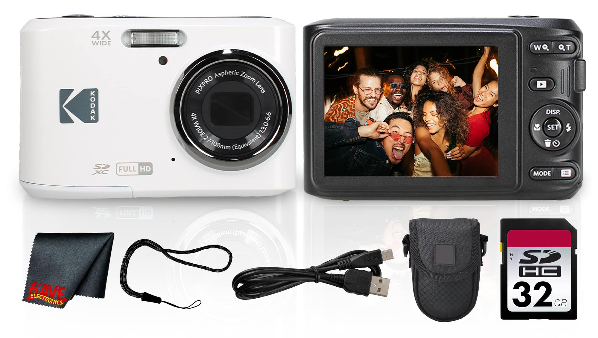 Kodak - PIXPRO FZ45 Digital Camera (White) (FZ45WH) + 32GB Card + Camera Case + Cleaning Cloth