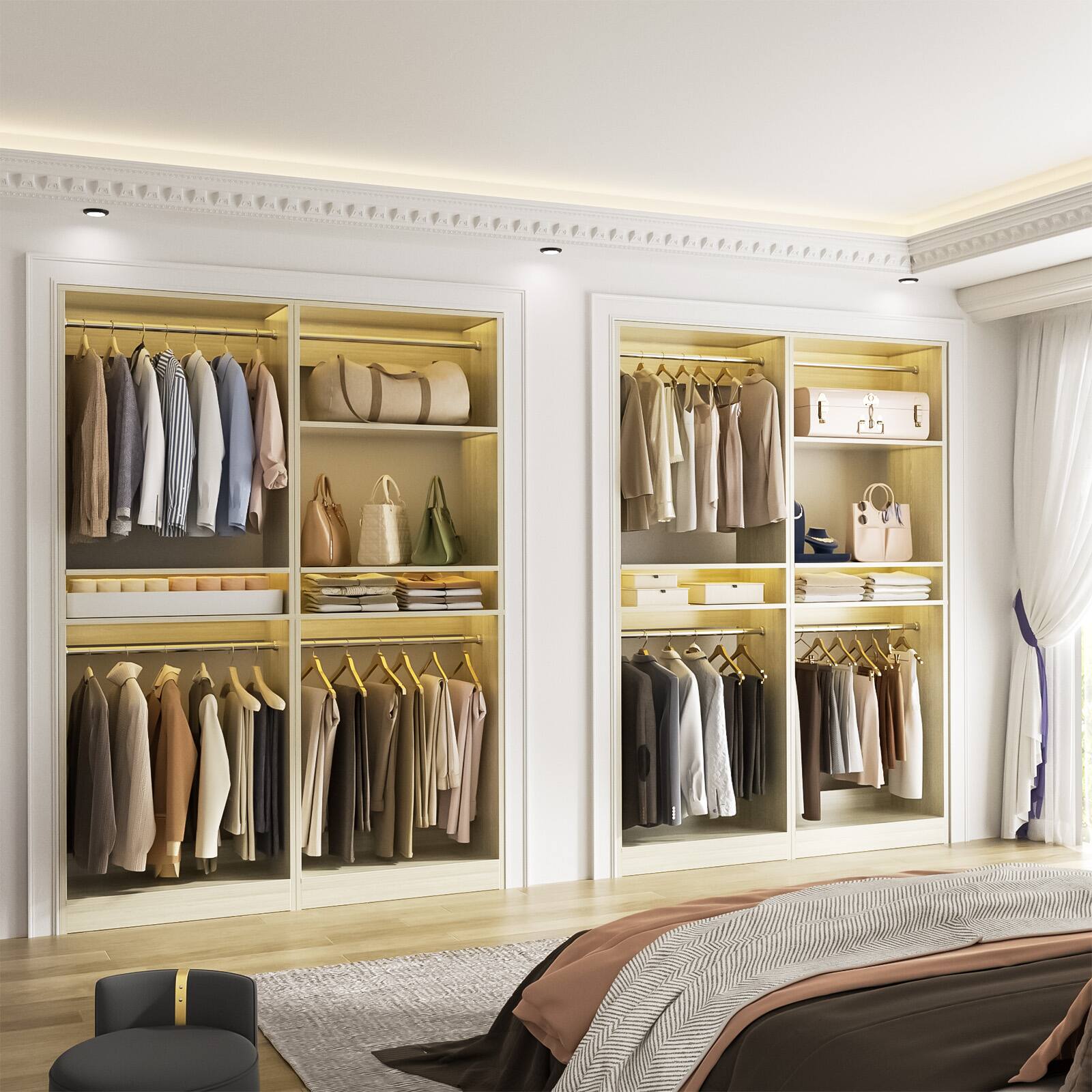 Alt View 3. Aheaplus - 50'' Closet Organizer System, Set of 2, Walk-in Closet Storage & Organizer with 4 Hanging Rods and Adjustable Shelves - Beige Oak.