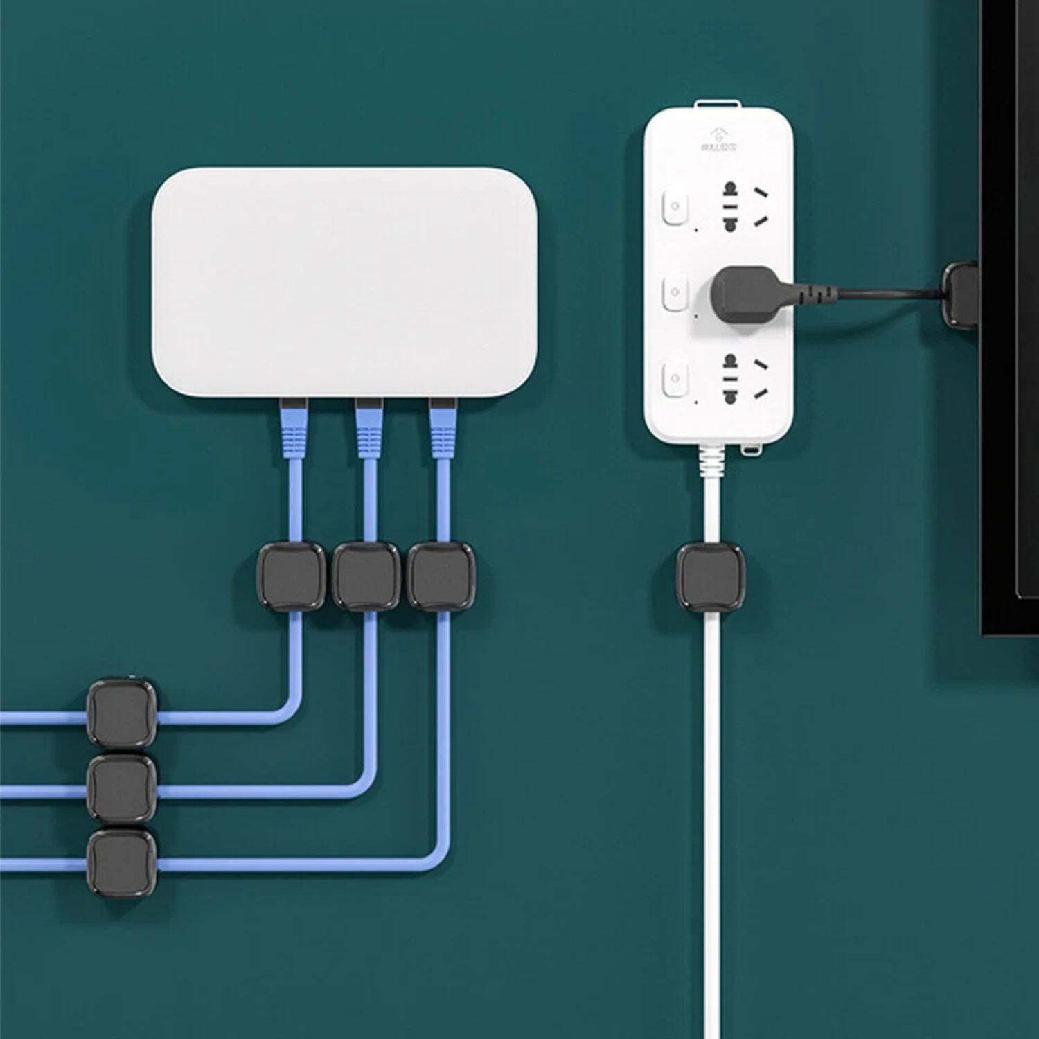 Left. Stock Preferred - 6-Pack Magnetic Cable Management Clips – Reusable Adhesive Cord Holders for Charging Cables, Desktop & Car Organization.