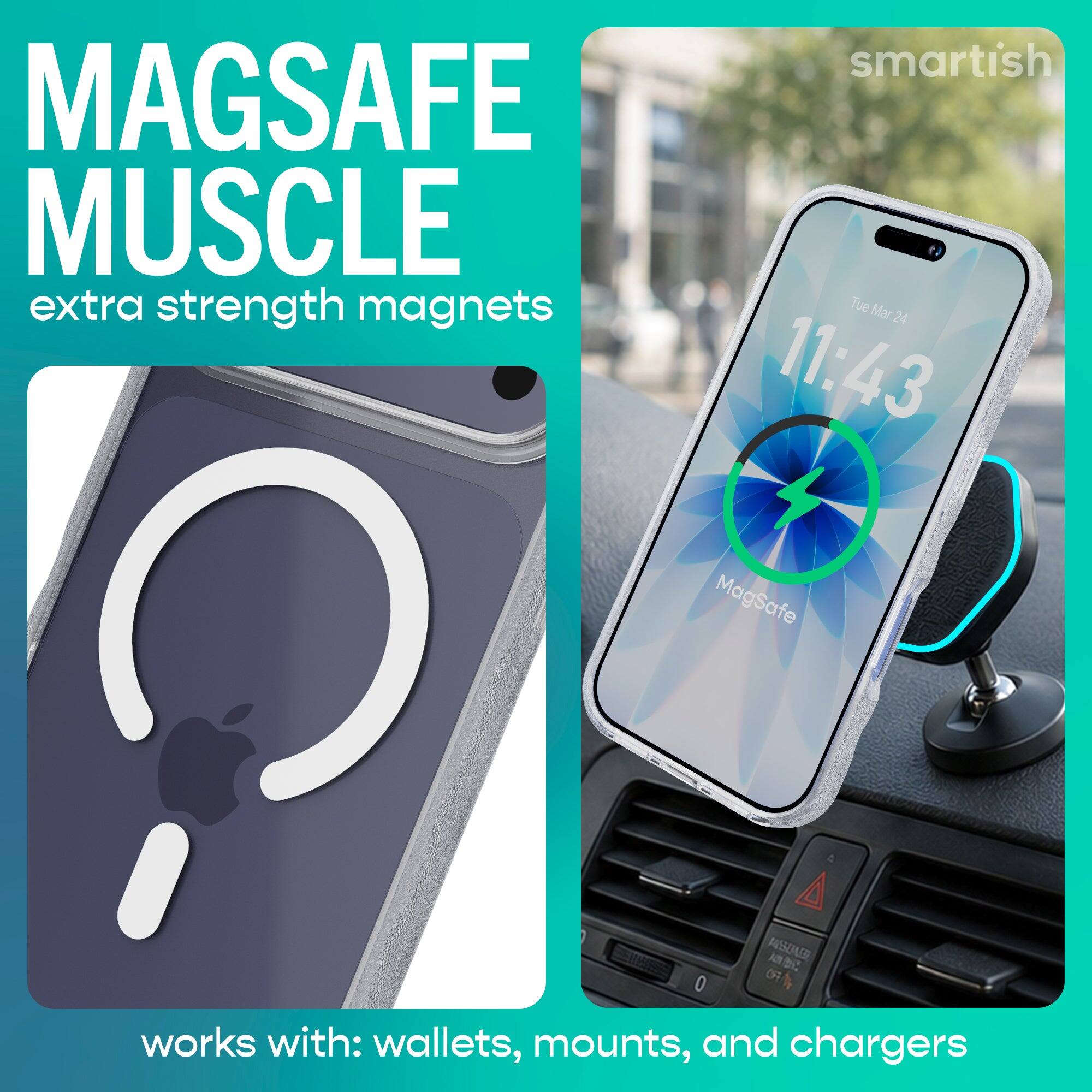 MAGSAFE MUSCLE extra strength magnets

smartish
Tue Mar 24 11:43

MagSafe

PASSONER OF

works with: wallets, mounts, and chargers