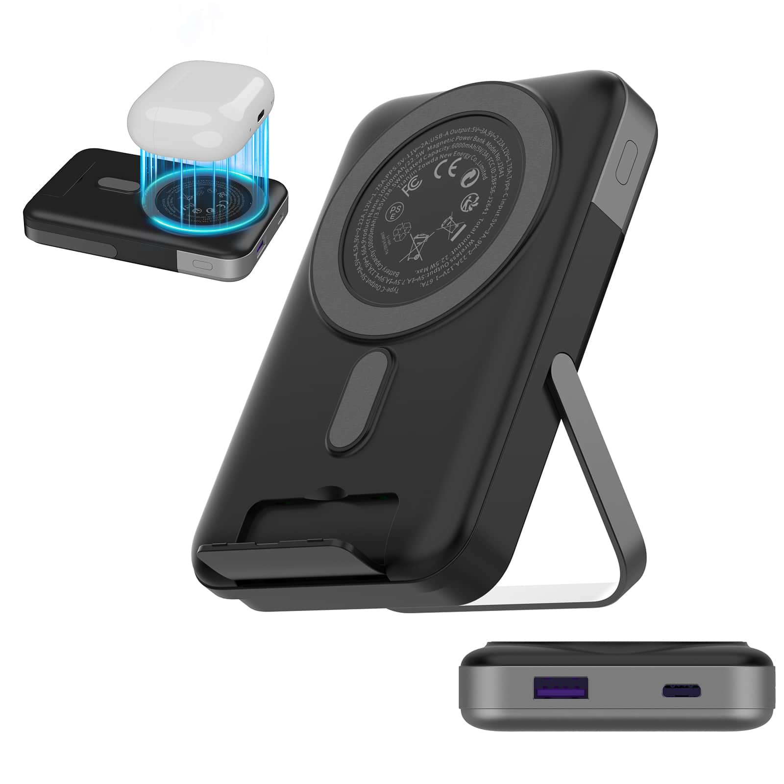 PRIMEPLUS - 10000mAh Magnetic Wireless Power Bank – 22.5W Fast Charging (iPhone 16 to 50% in 30 Min), Built-in Stand, LED Display