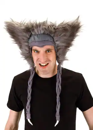 Front. Elope - Oz The Great Deluxe Flying Baboon Laplander Hat Adult One Size - Gray.