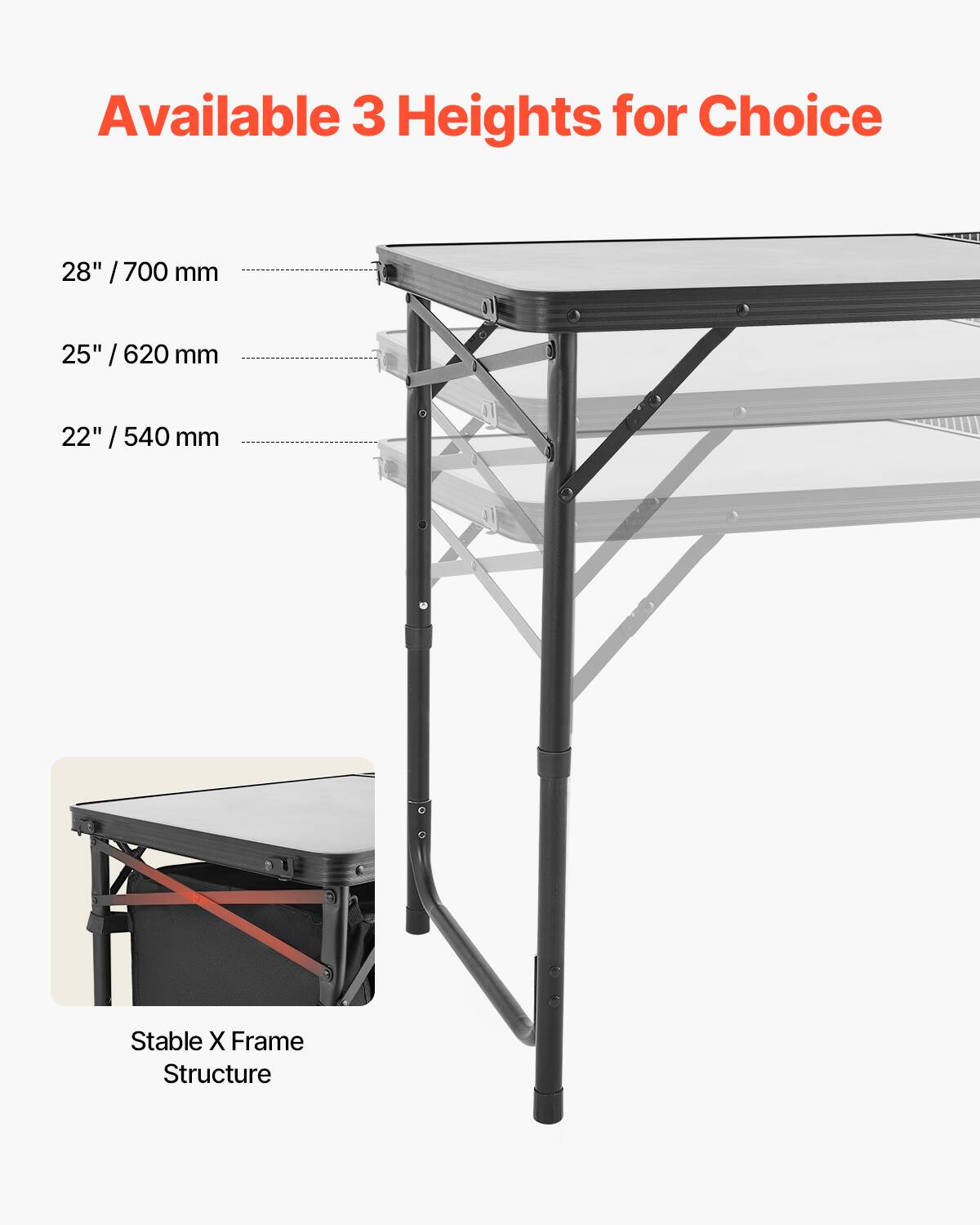 Available 3 Heights for Choice
28" /700 mm
25" /620 mm
22" /540 mm
Stable X Frame Structure