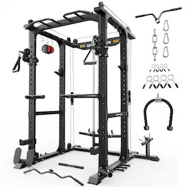 Sportsroyals - Power Cage,1600lbs Multi-Function Power Rack with Adjustable Cable Crossover System, Weight Cage for Home Gym - Black