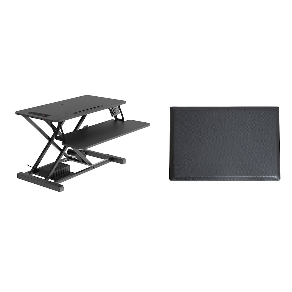 Rocelco - 37.4" Electric Standing Desk Converter with Anti-Fatigue Floor Mat - Black