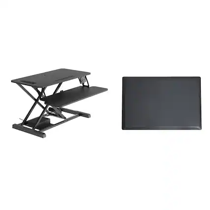 Front. Rocelco - 37.4" Electric Standing Desk Converter with Anti-Fatigue Floor Mat - Black.