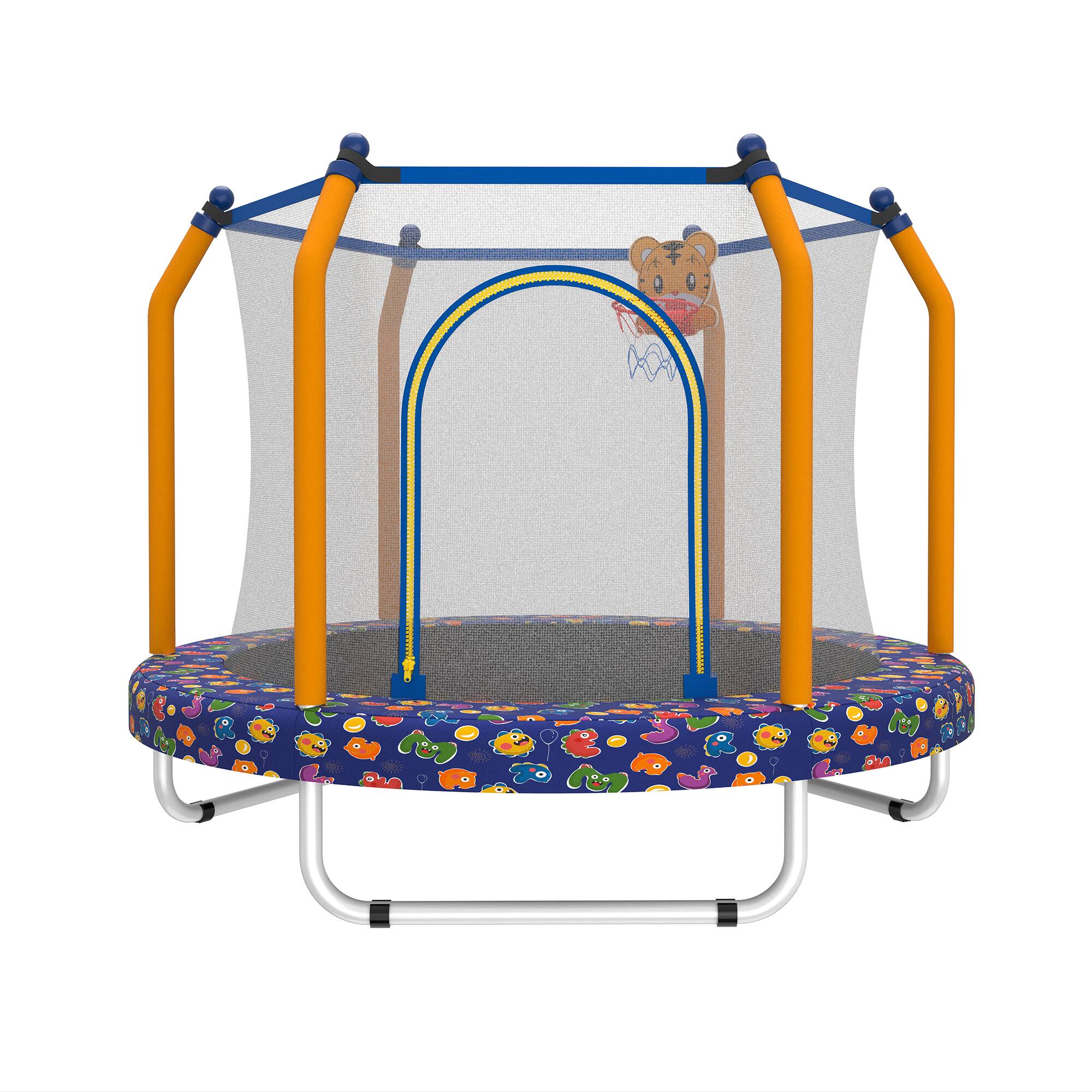 Alt View 1. Loheer - 55-Inch Kids Indoor & Outdoor Trampoline with Safety Enclosure Net & Basketball Hoop - Safe for Toddlers.