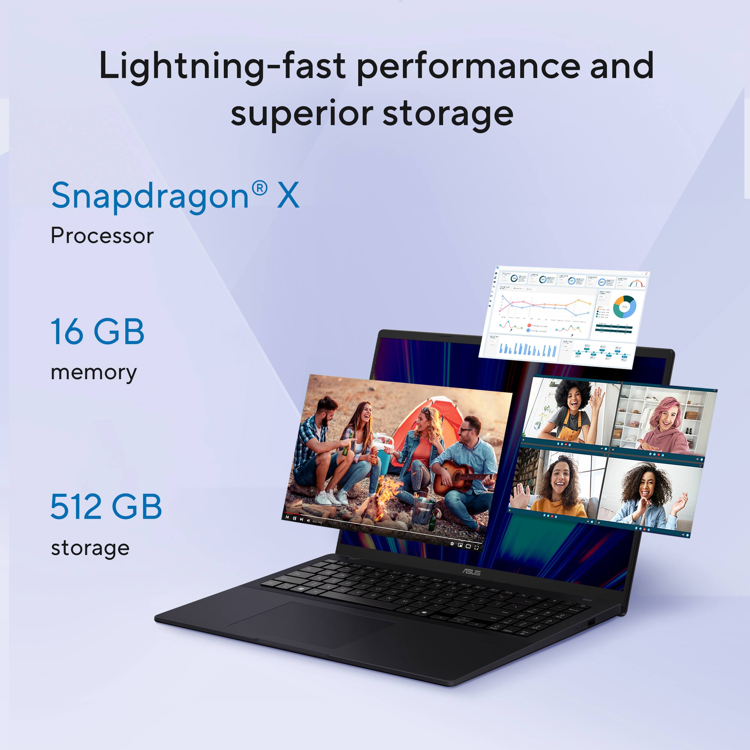 Lightning-fast performance and superior storage are offered by the Snapdragon X Processor, which features 16 GB memory and 512 GB storage.