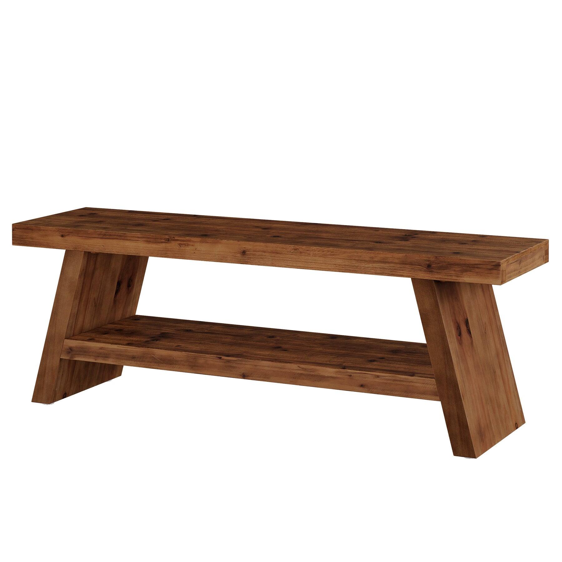 Alt View 4. Tribesigns - Office Reception Bench with Solid Wood Construction, Storage Shelves, for Office Entryways and Waiting Areas - Brown.