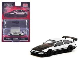 Tarmac Works - Toyota Sprinter Trueno AE86 Widebody RHD (Right Hand Drive) with Tarmac Cards Global64 Series 1/64 - White and Black