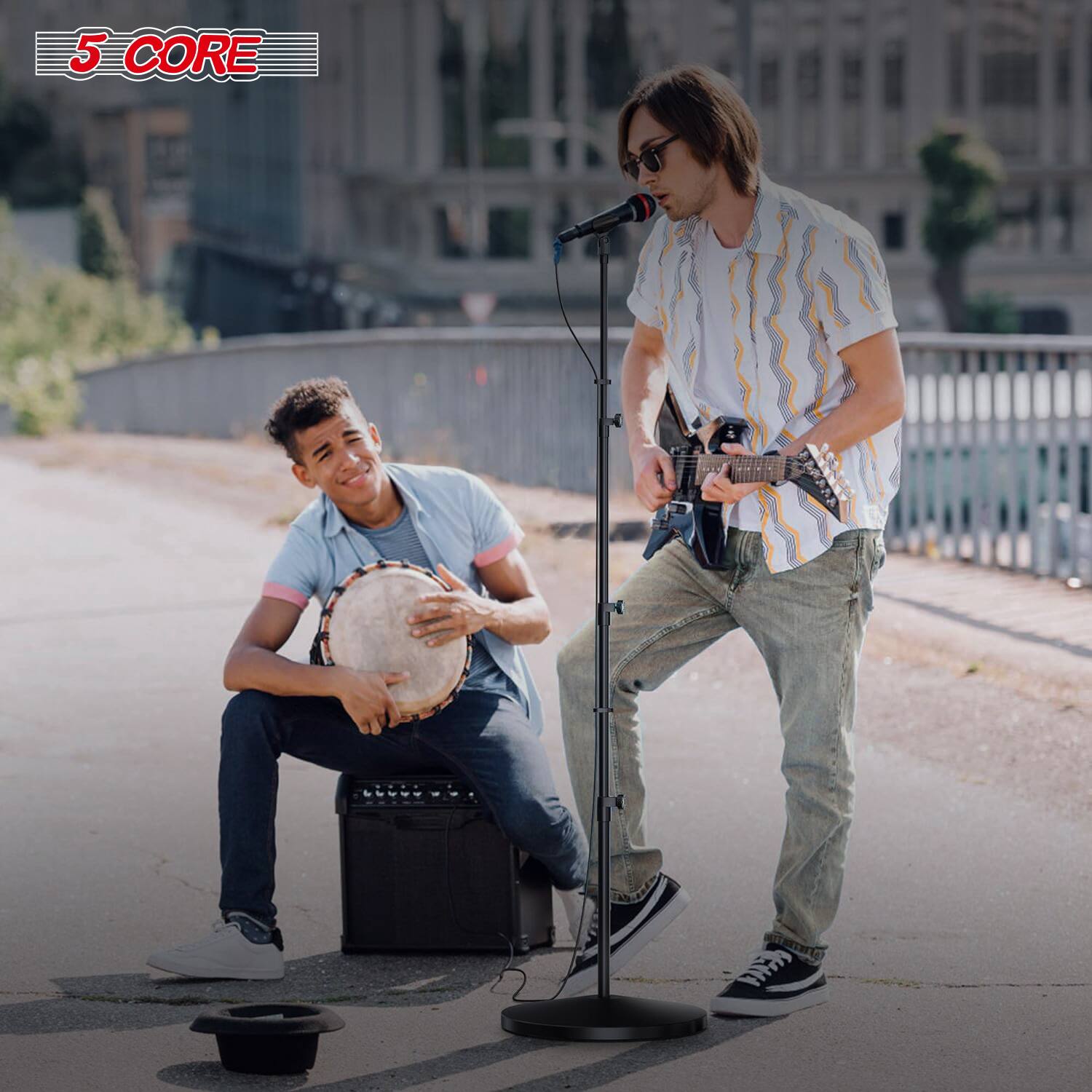 Alt View 4. 5 CORE - Mic Stand Floor Adjustable Round Base Universal Metal Microphone Stands-MS RBL 3T - Black.