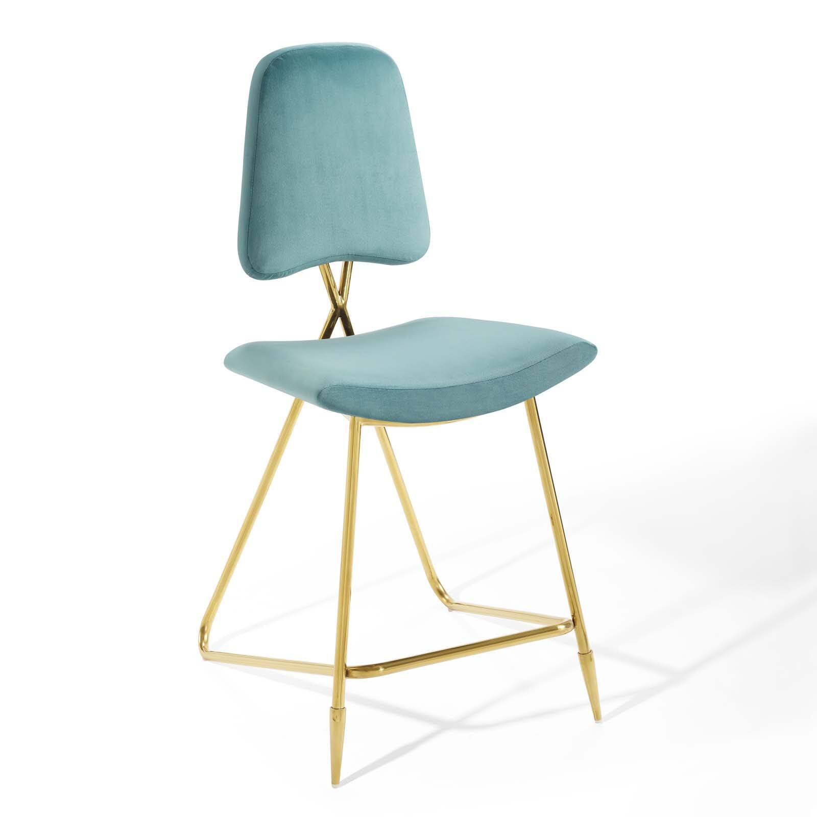 Angle. Modway - Ponder Performance Velvet Counter Stool by Modway - Sea Blue.
