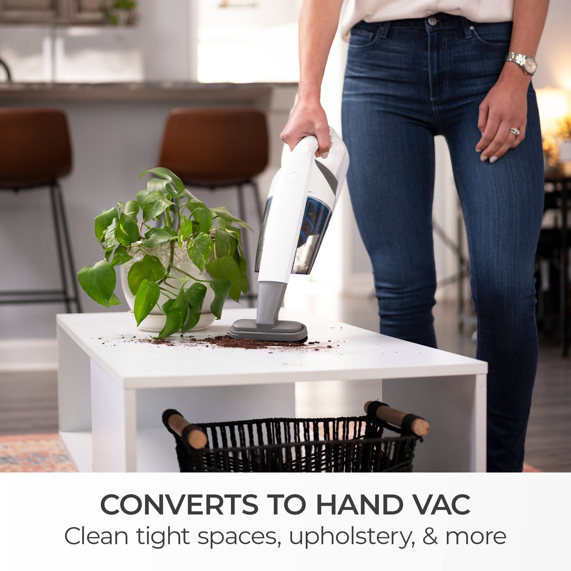 CONVERTS TO HAND VAC  
Clean tight spaces, upholstery, & more