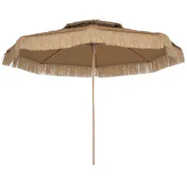 Outsunny - ft. Hula Thatched Tiki Patio Outdoor Umbrella with 8 Ribs, UPF30+, for Garden, Backyard, Deck - Natural
