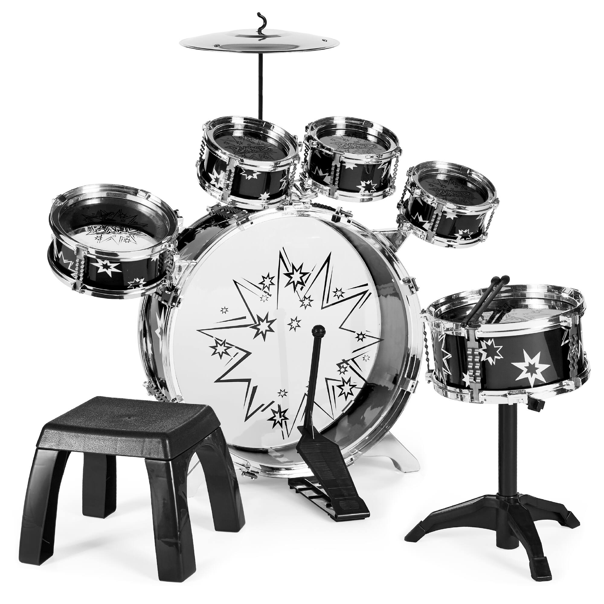 Alt View 2. Best Choice Products - Best Choice Products 11-Piece Kids Starter Drum Set w/ Bass Drum, Tom Drums, Snare, Cymbal, Stool, Drumsticks - Black - Black.