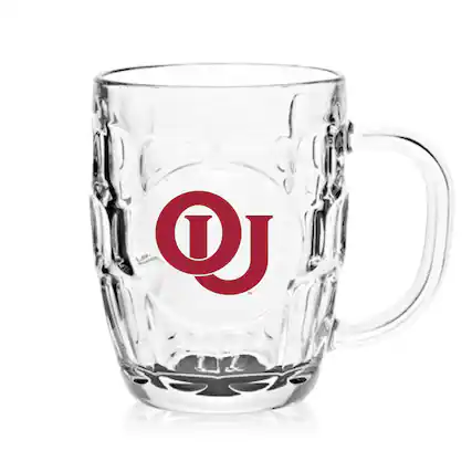 Front. Indigo Falls - Oklahoma Sooners 20oz. Dimpled Glass Mug - Multicolor.