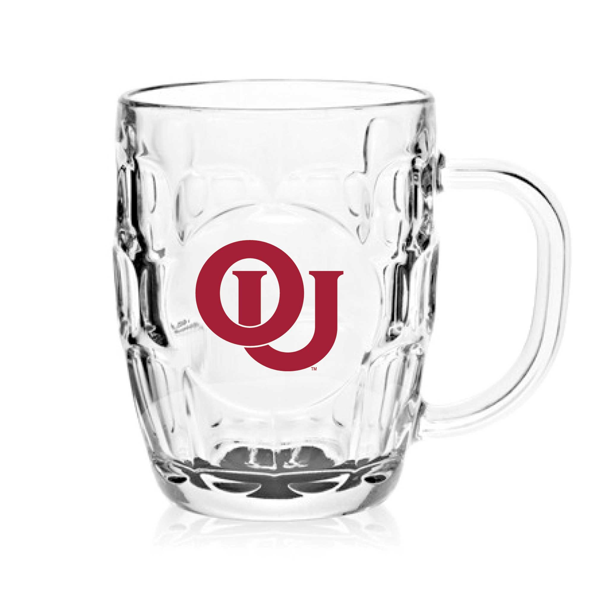 Front. Indigo Falls - Oklahoma Sooners 20oz. Dimpled Glass Mug - Multicolor.