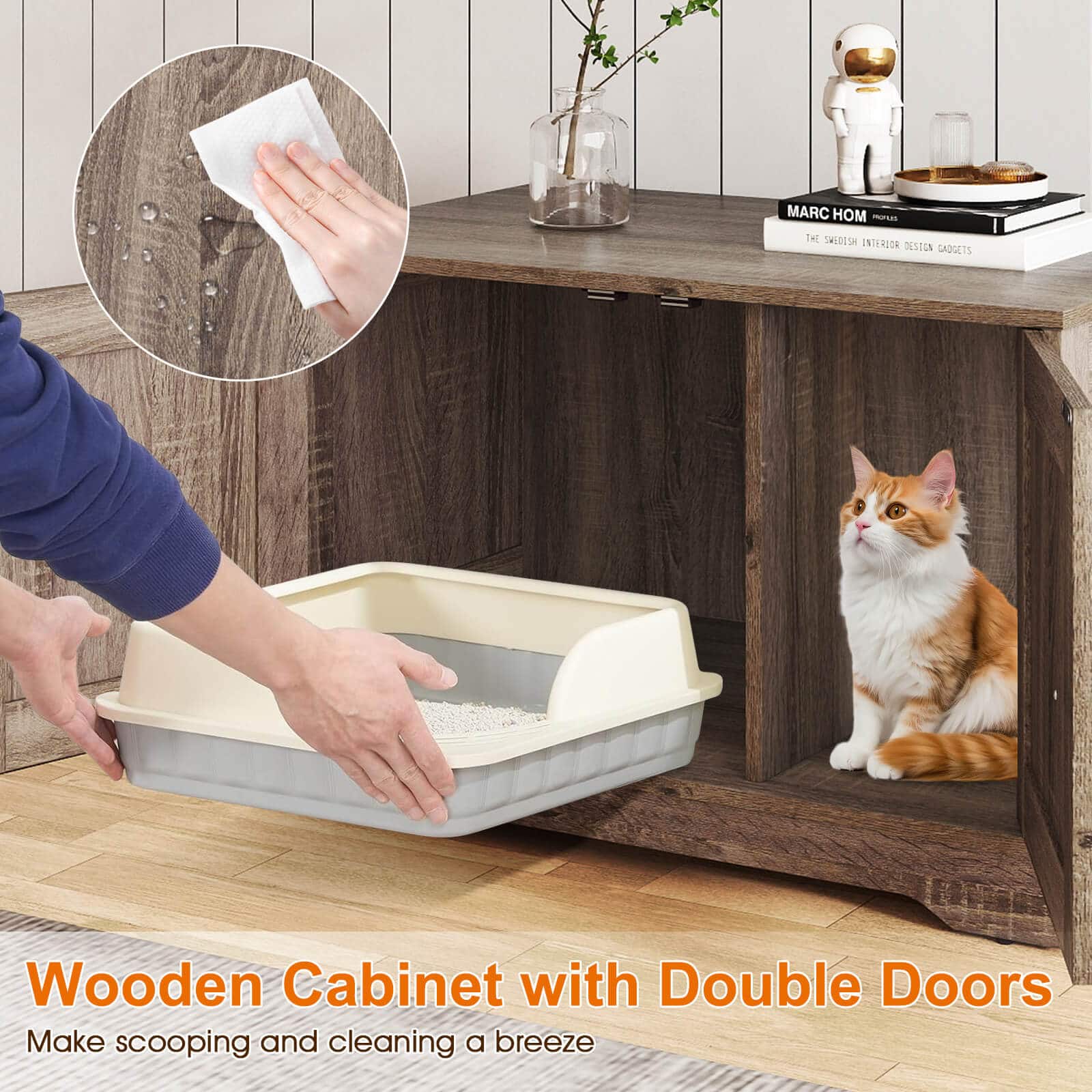 Wooden Cabinet with Double Doors
Make scooping and cleaning a breeze