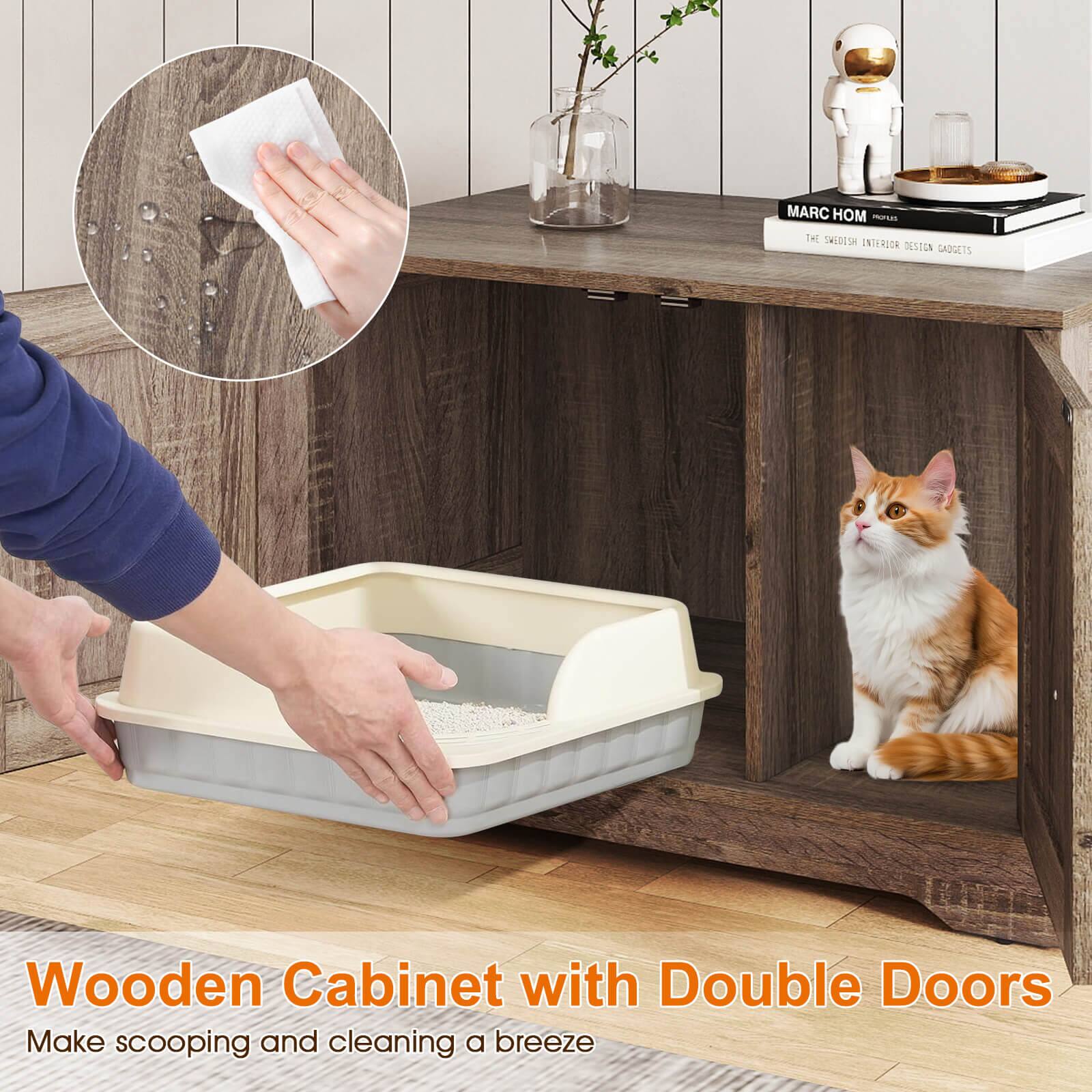 Wooden Cabinet with Double Doors  
Make scooping and cleaning a breeze