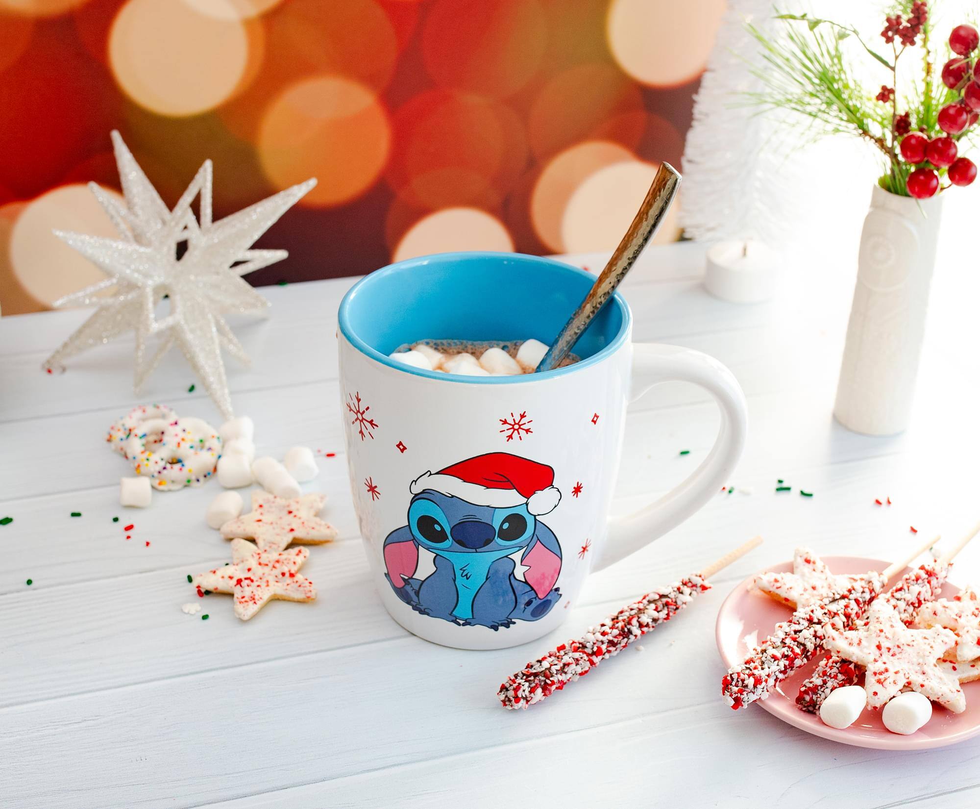 Alt View 5. Disney - Disney Lilo & Stitch Santa Hat Jumbo Curved Ceramic Latte Mug | Holds 25 Ounces - White.