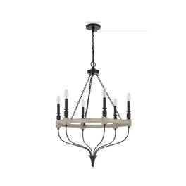 Manhattan Lane - Omy 26 Inch Chandelier, Distressed Wood Wheel Candelabra Design - Gray, Black