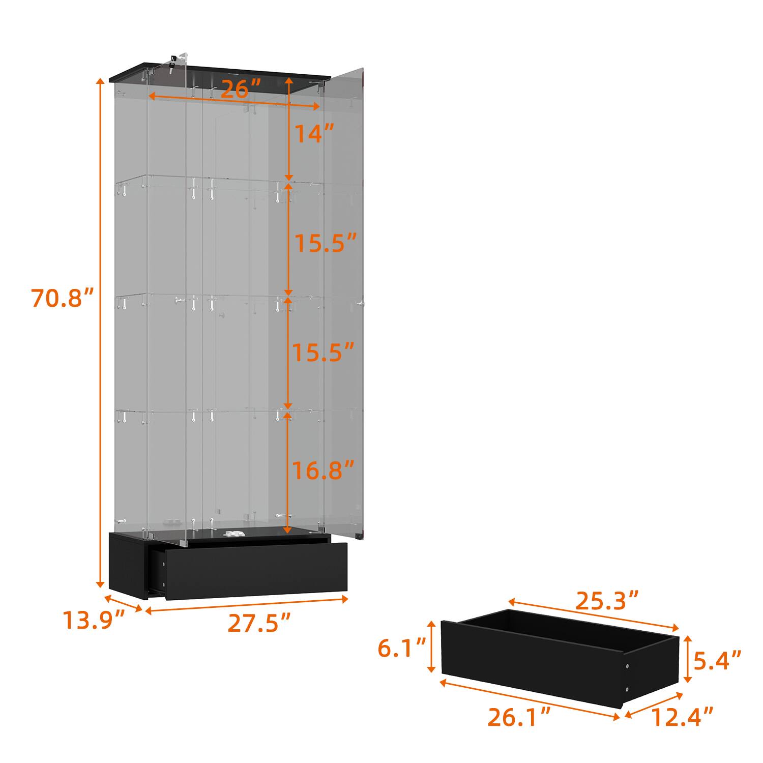 26"  
14"  
15.5"  
70.8"  
15.5"  
16.8"  
13.9"  
27.5"  
6.1"  
25.3"  
5.4"  
26.1"  
12.4"