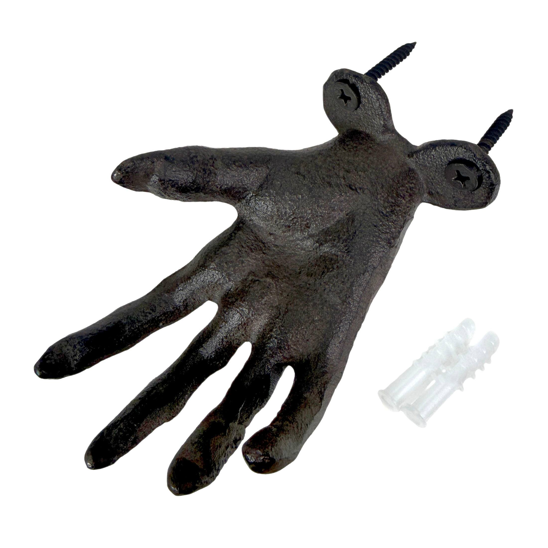 Alt View 9. Zeckos - Set of 3 Cast Iron Creepy Hand Wall Hooks Gothic Decor Distressed Black - Black.
