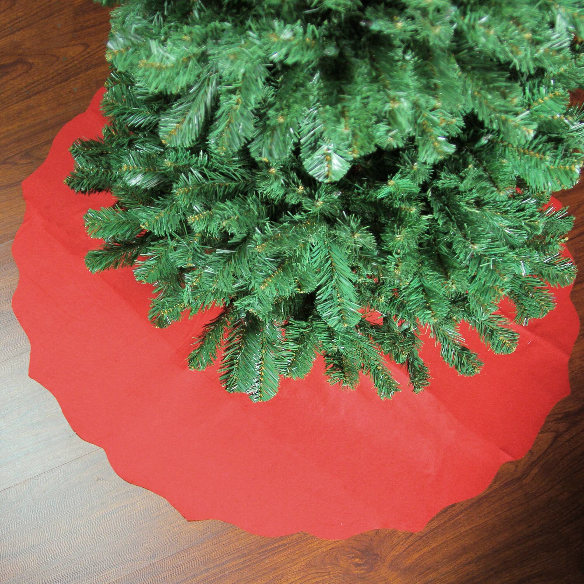 Alt View 3. Northlight - Christmas Tree Skirt with Scalloped Edge  - 38" - Red - Red.