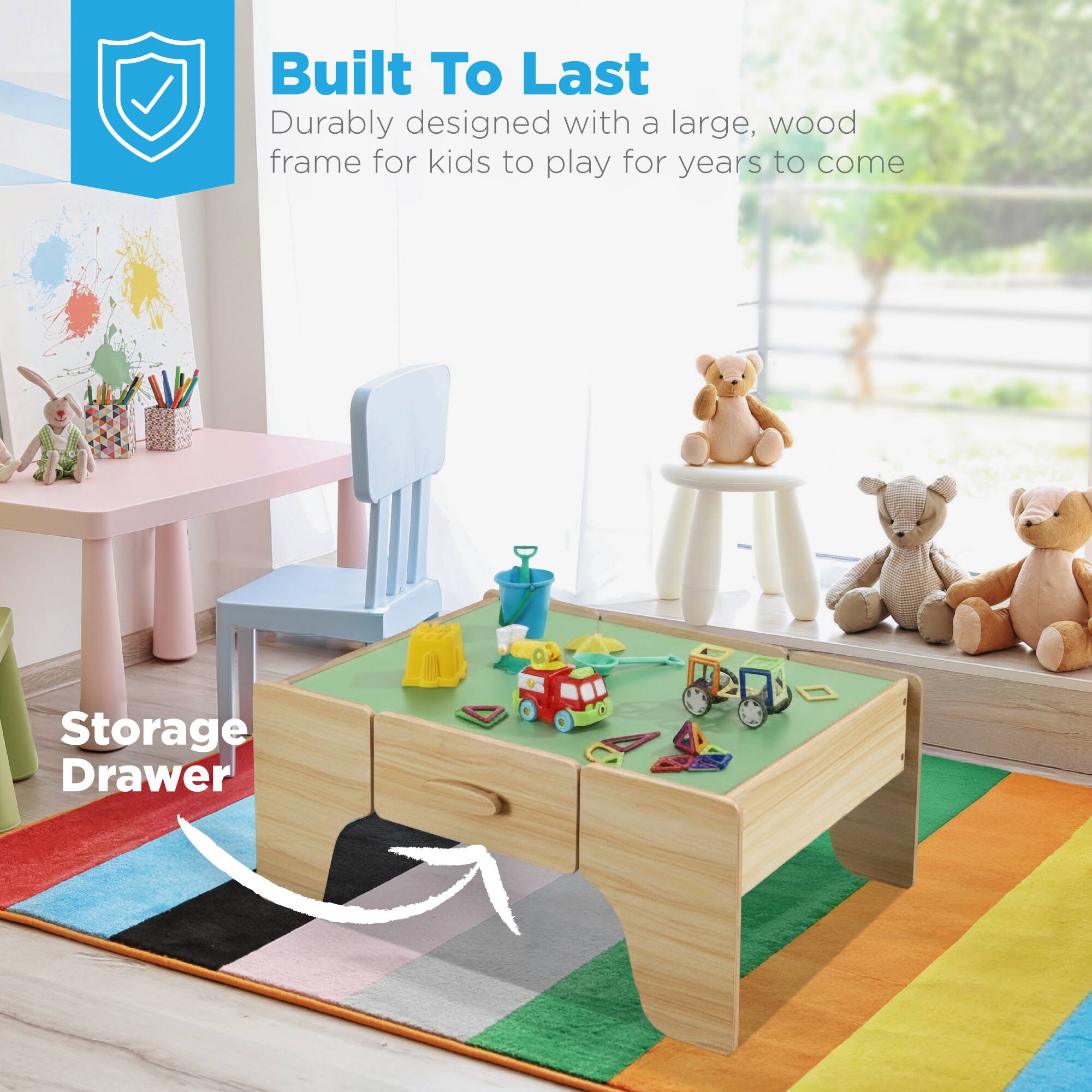 Built To Last
Durable design with a large, wood frame for kids to play for years to come
Storage Drawer
