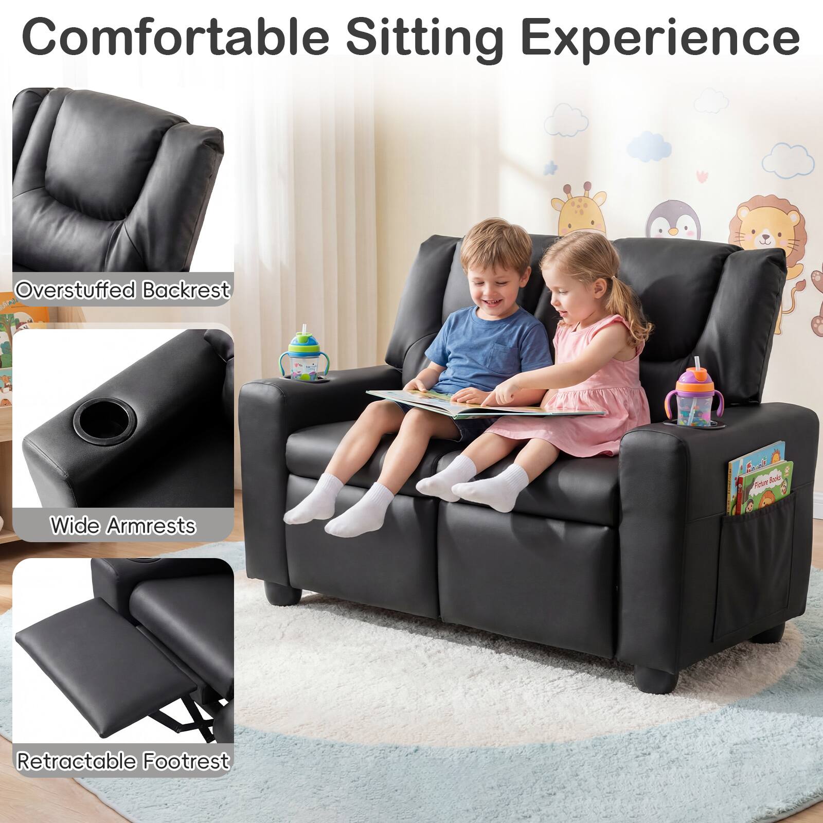 Comfortable Sitting Experience

- Overstuffed Backrest
- Wide Armrests
- Retractable Footrest